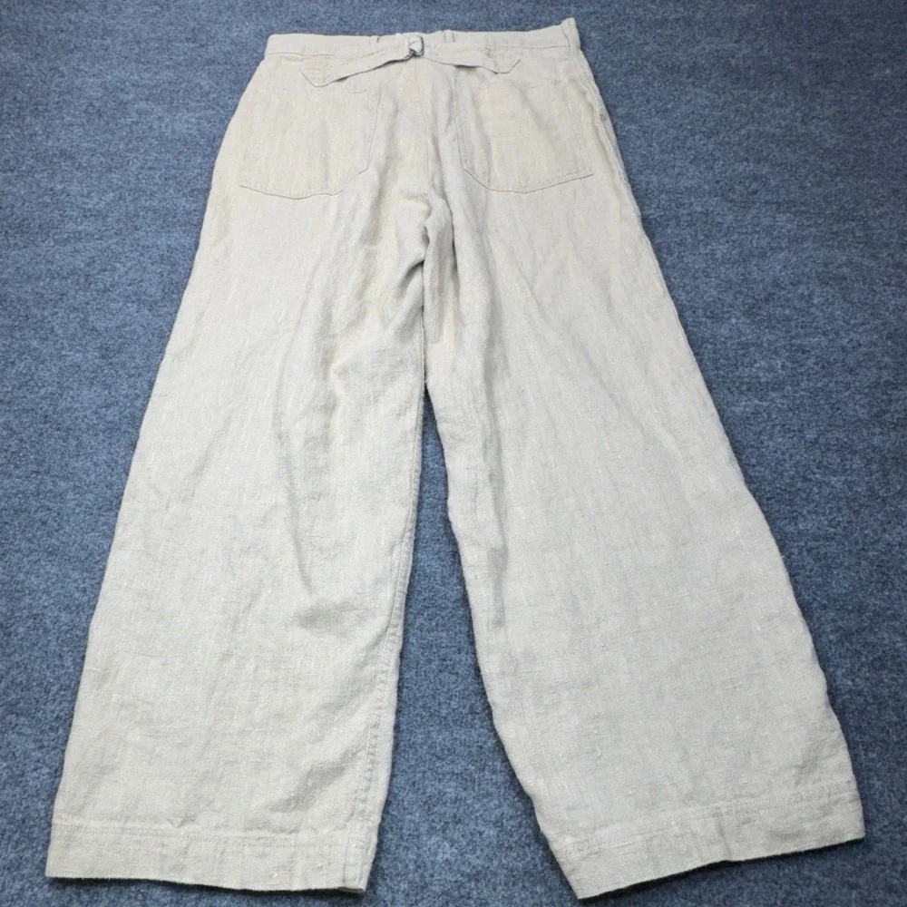 Vintage Polo Ralph Lauren Linen Buckle Back Pants Mens 34 Beige Wide Leg Deck